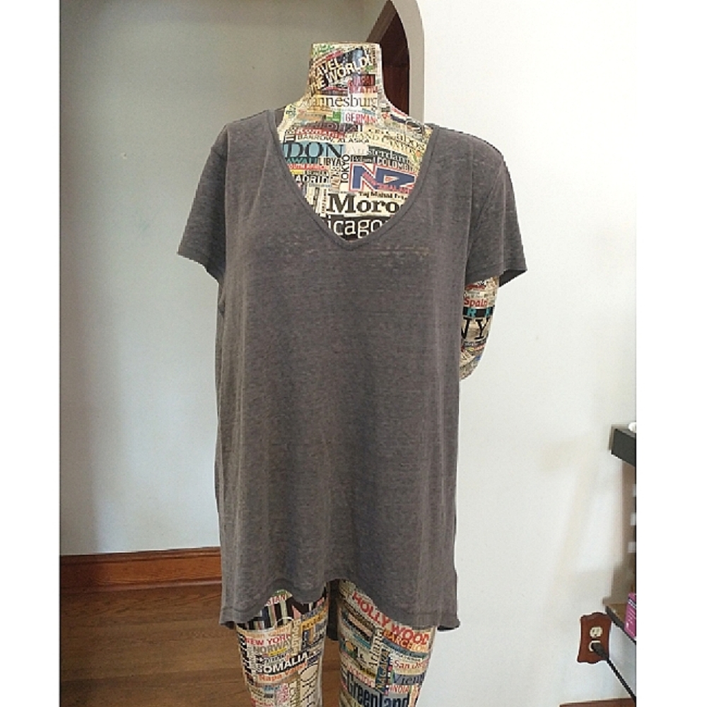 H&M Grey High-low V-neck Tunic Tee, sz L